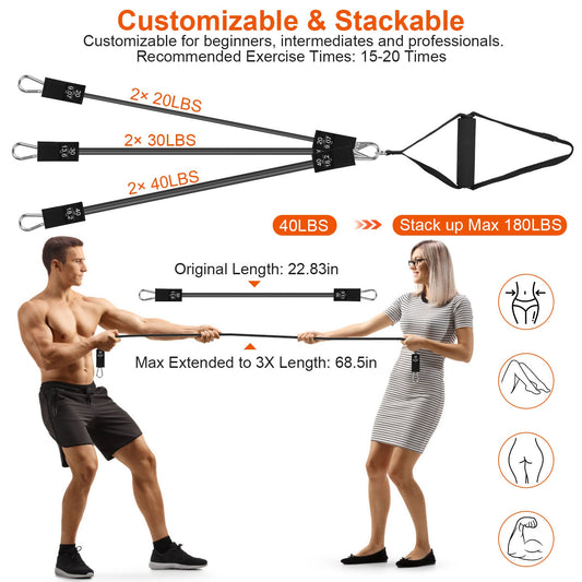 Adjustable Pilates Bar Kit with Resistance Bands – Up to 180 lbs | Full Body Home Workout
