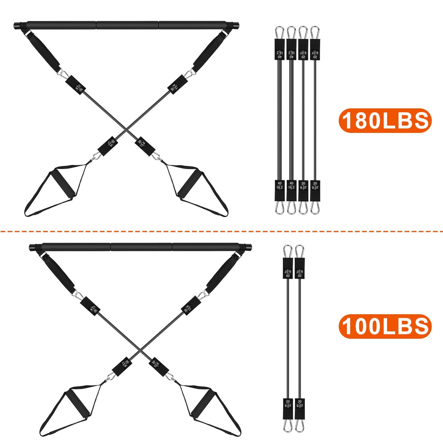 Adjustable Pilates Bar Kit with Resistance Bands – Up to 180 lbs | Full Body Home Workout