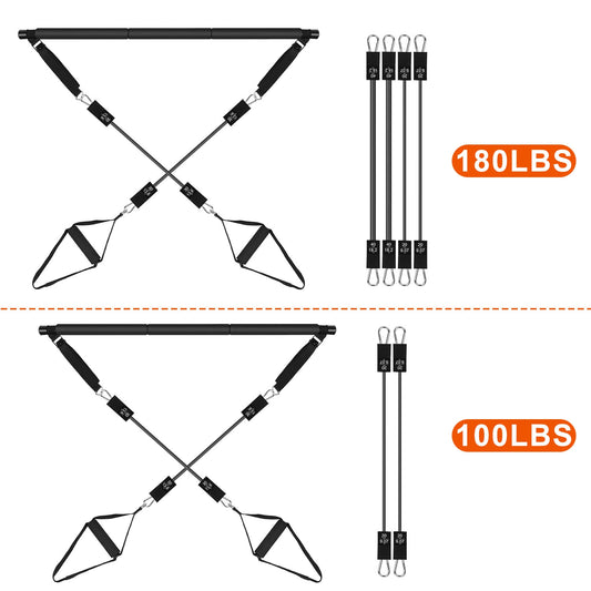 Adjustable Pilates Bar Kit with Resistance Bands – Up to 180 lbs | Full Body Home Workout