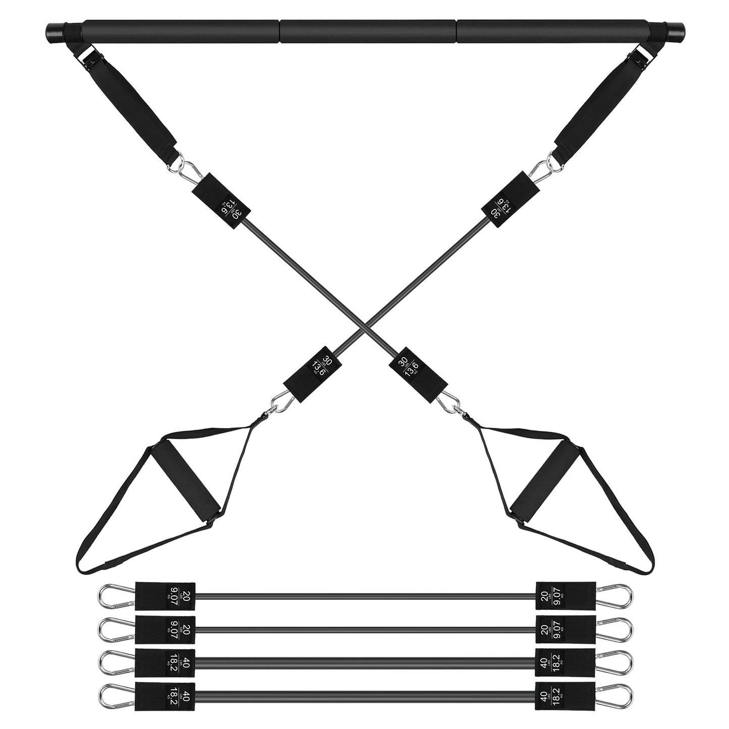 Adjustable Pilates Bar Kit with Resistance Bands – Up to 180 lbs | Full Body Home Workout