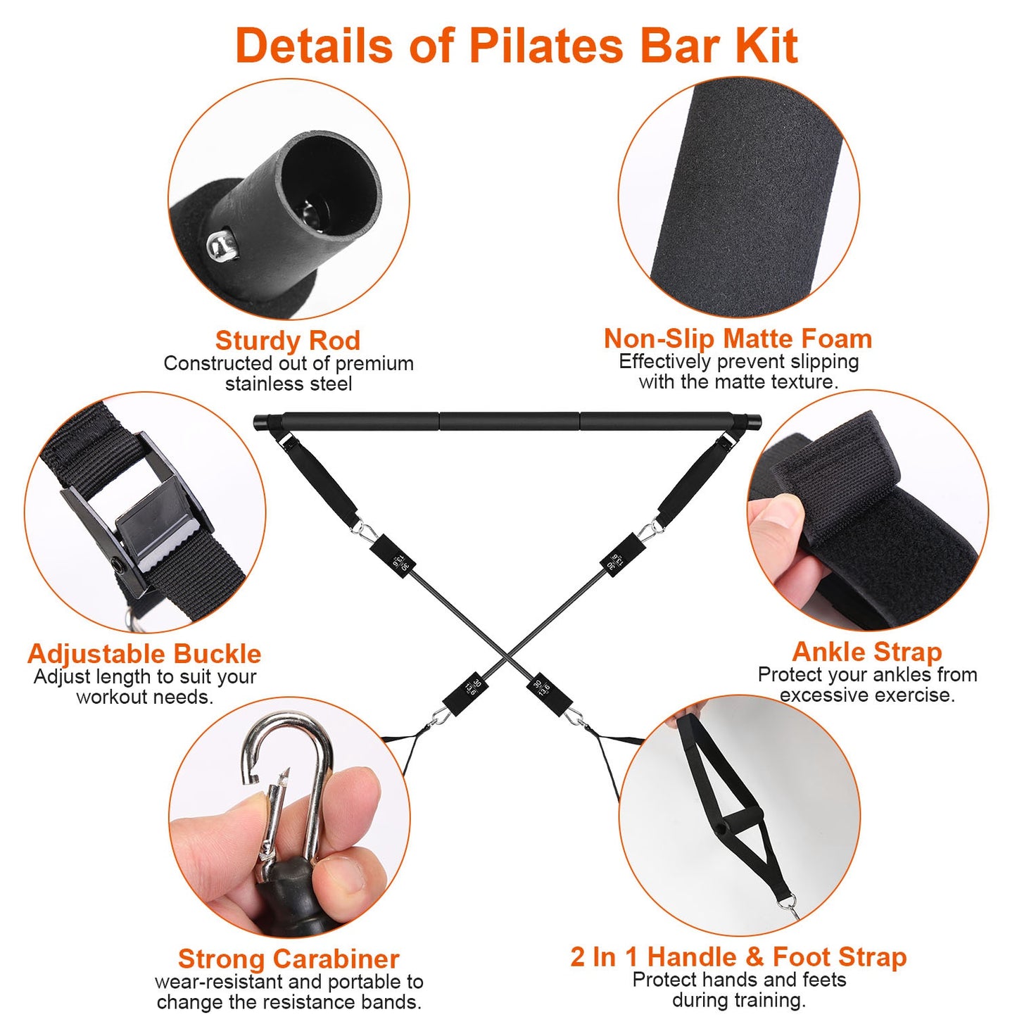 Adjustable Pilates Bar Kit with Resistance Bands – Up to 180 lbs | Full Body Home Workout